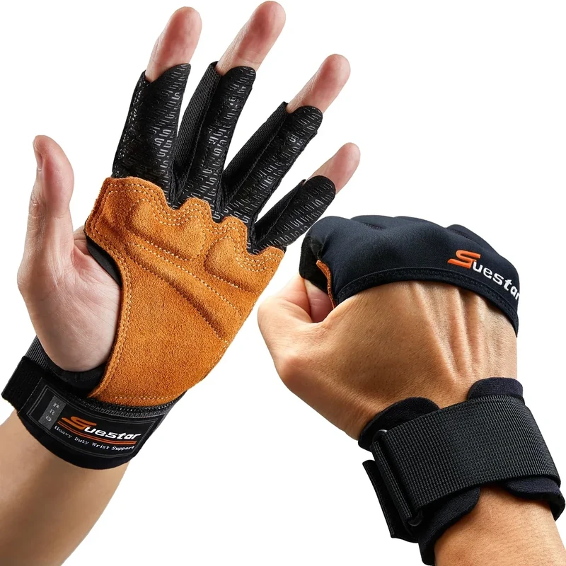 SueStar Workout Gloves, Heavy Duty Cowhide Padded Weight Lifting Gloves with Wrist Support, Full Palm Protection & Silicone Grips Gym for Weightlifting, Deadlifts, Exercise(X-Large), Black