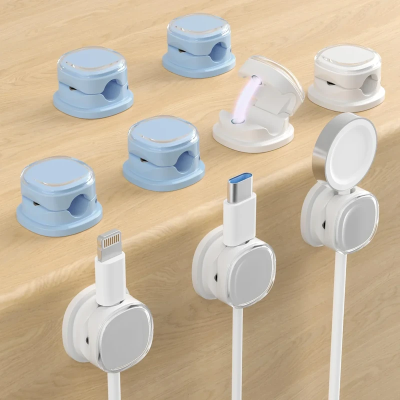 COOCAT Magnetic Cable Clips - Cord Holder, 9 pcs White & Blue