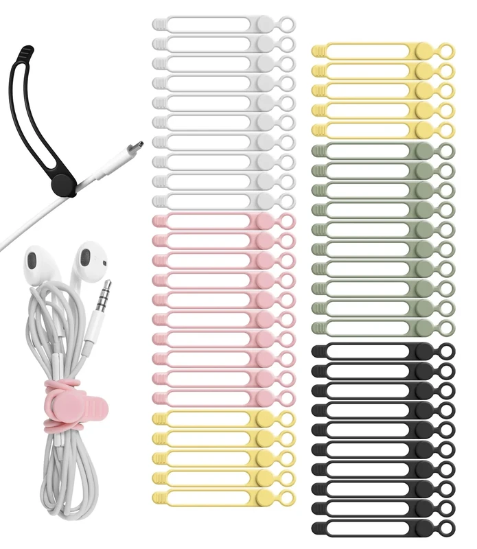 Nearockle 50pcs Silicone Cable Ties - Cord Organizer Set, 5 Colors