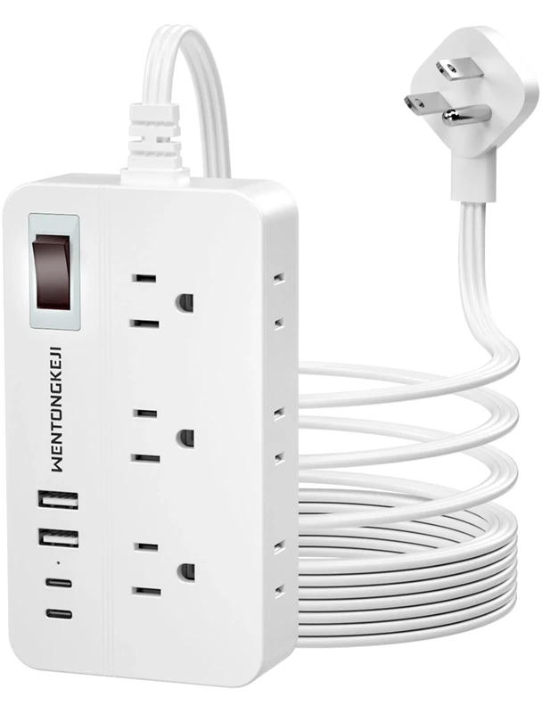 Surge Protector Power Strip - 5Ft Braided Extension Cord Flat Plug with 6 Outlets and 2 USB-A 2 USB-C Ports, 1080 Joules Wall Mounted Charging Station for Office Home ETL (5 FT)