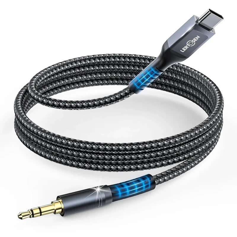 LERTOSEN USB C to 3.5mm Audio Cable [10ft], Type C to Aux Headphone Jack Adapter, Hi-Fi DAC Dongle Cord Compatible with iPhone 16/15 Pro Max,Samsung S25/S24/S23,iPad Pro, Pixel, Car Stereo