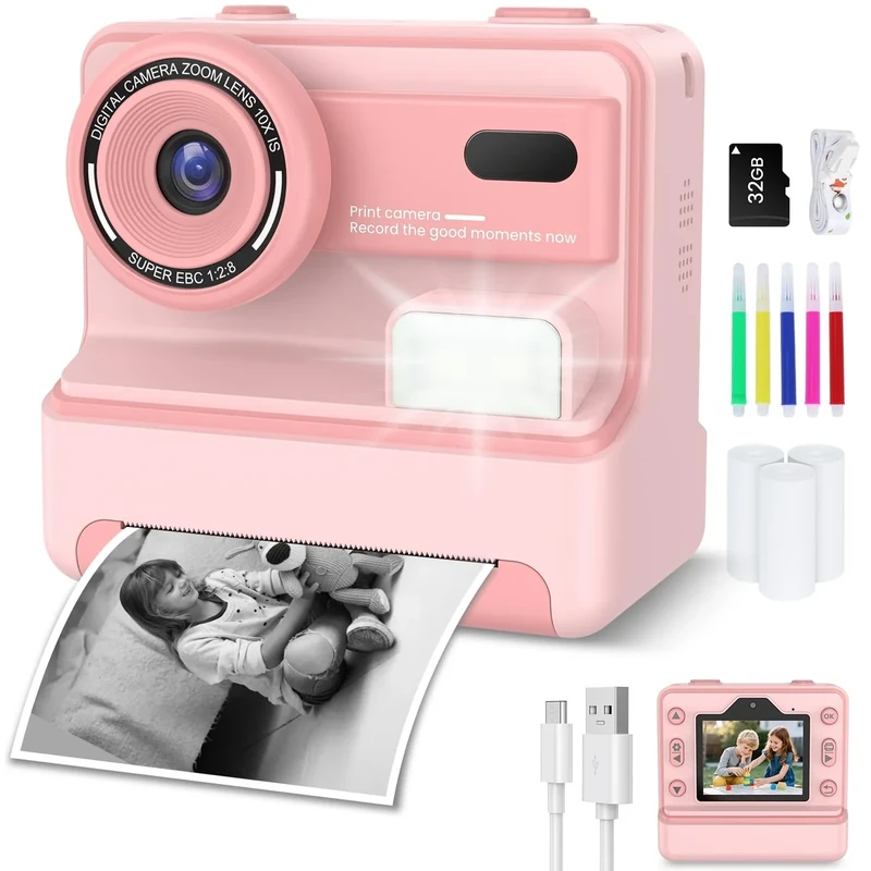 VSTKEN Kids Print Camera - Dual Lens 1080P, 2.4" Screen, 32GB