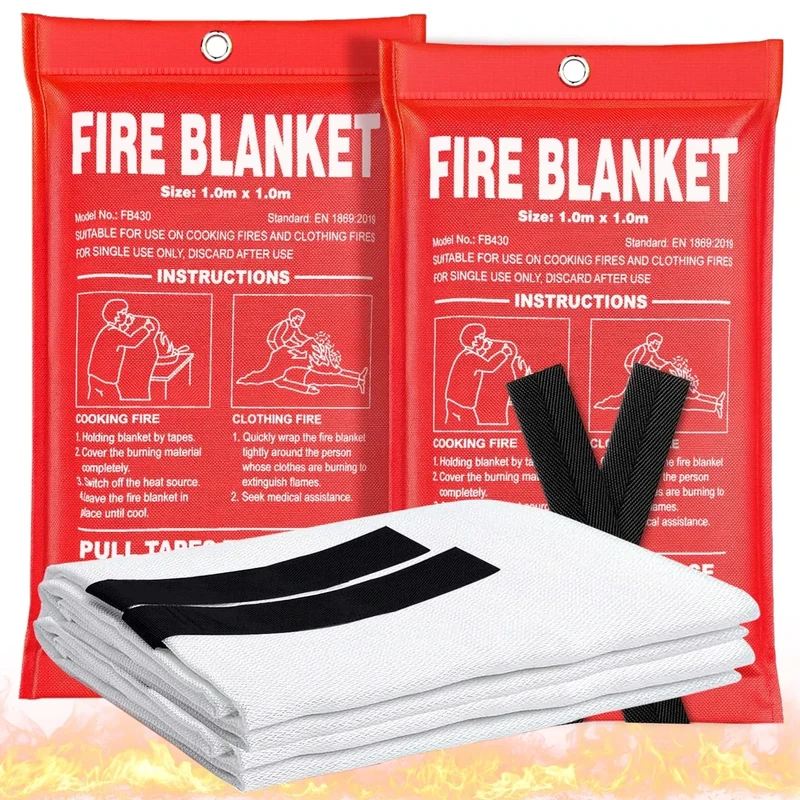 Andyssey Fire Blanket 2 Pack - 40" x 40" Prepared Emergency Fire Blanket for Home and Kitchen, RV, Grill, Fireplace, Safe & Easy for Young Adults and Elderly Living Alone