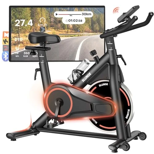 Exercise Bike, Magnetic Resistance Stationary Bikes for Home with App Compatible, Silent Indoor Cycling Bike with 350lbs Weight Capacity Comfortable Seat, Digital Monitor & Phone Mount, Red