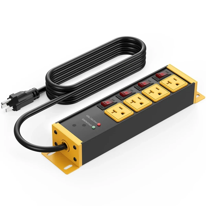 CCCEI 20A Power Strip with 6ft 12G Cord - 4 Switches, Yellow