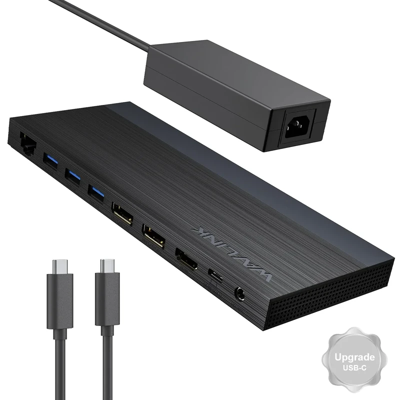 Laptop Docking Station, Docking Station 3 Monitors with 2* DP+HDMI, 4K@144Hz,130W PD Charger, USB-C/A 10Gb, 3* USB-A 5Gb, Audio, Gigabit Ethernet for Lenovo HP Dell, Windows System Computer
