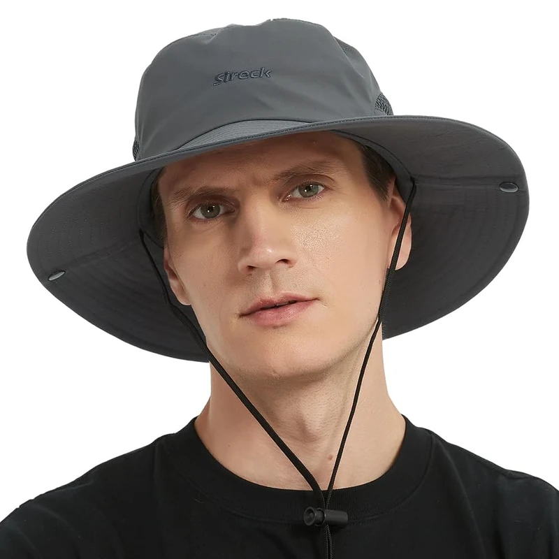 Sireck Fishing Hat, UPF50+ Wide Brim Sun Hat for Men Women, UV Protection Hiking Beach Bucket Hats Summer Safari Hat (Gray-1)