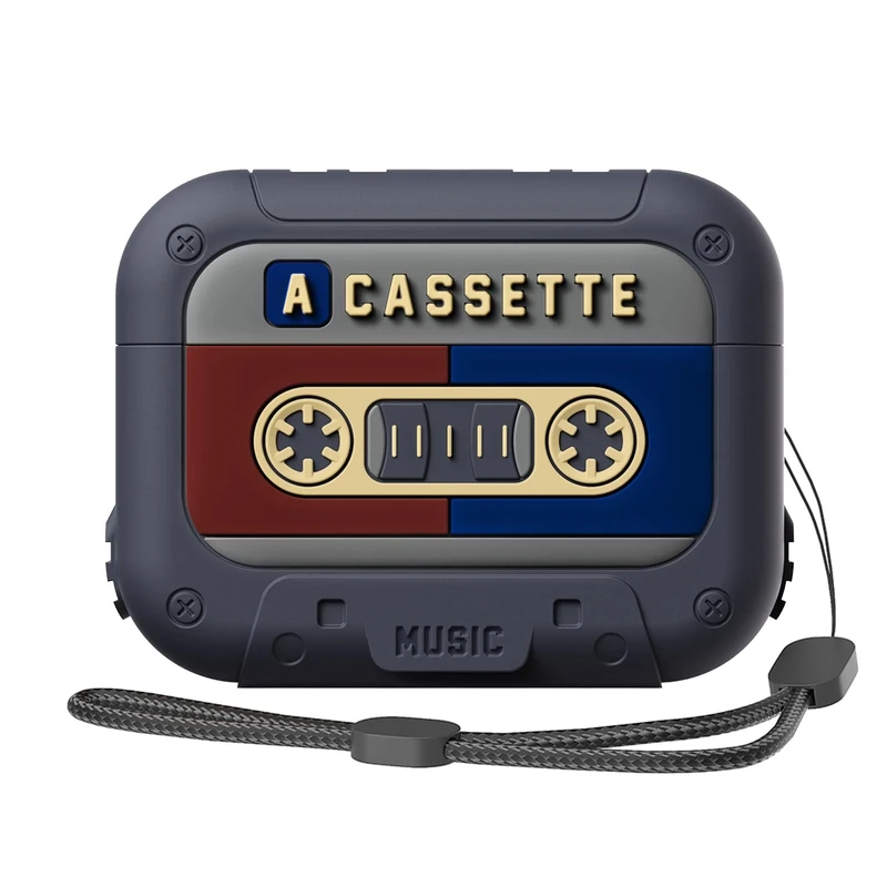 FEWGEY AirPods 4 Cassette Tape Case with Lanyard - Red & Blue