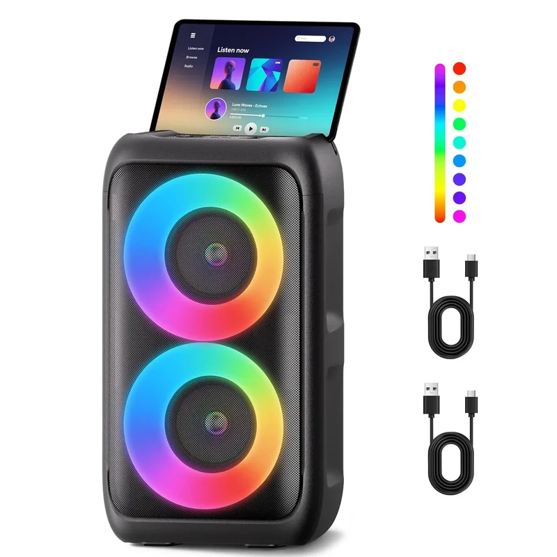 PWBSLAI Bluetooth Speaker with 2 Wireless Mics - Portable Karaoke