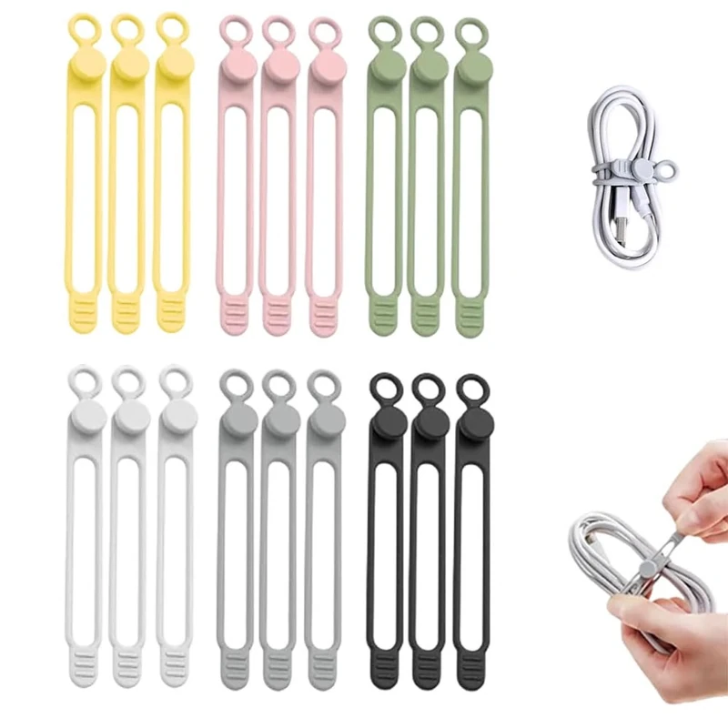 Jiexily 2025 Silicone Cable Ties - Reusable 18-Piece Organizer