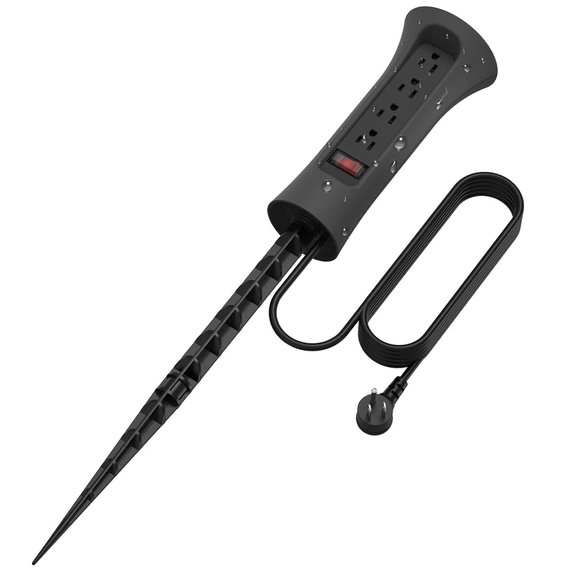 CCCEI 6ft Outdoor Weatherproof Power Strip - 4 Outlets, Stake