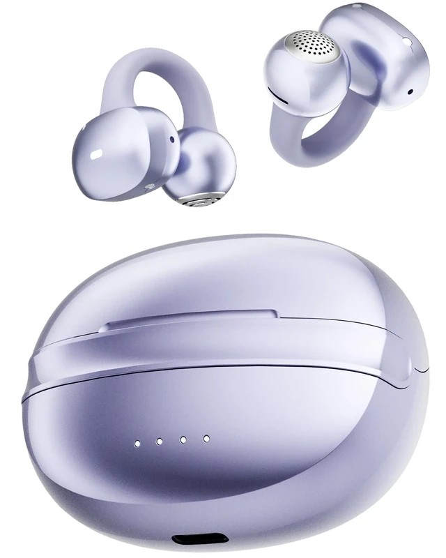 NEOQOQO A50 Clip on Earbuds, Bluetooth 6.0 Wireless Open Ear Headphones w/5.3g Weightless Comfort,48H Playtime,3D Soundstage,Clear Call Mics,IPX5,Multipoint Connection,Fit for Workout Running Purple
