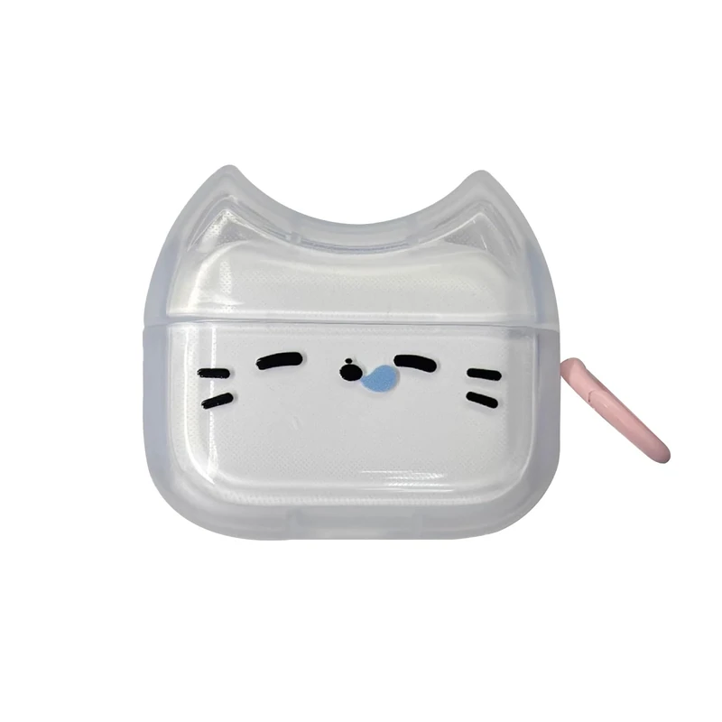 Transparent Clear Earphone Case for AirPods 4, Cute Lovely Cat Face Soft TPU Silicone Case, Kitty Ear AirPods 4 Cover Protective Skin Shockproof Protector for iPod Earbuds -Sleeping Cat - Image 1