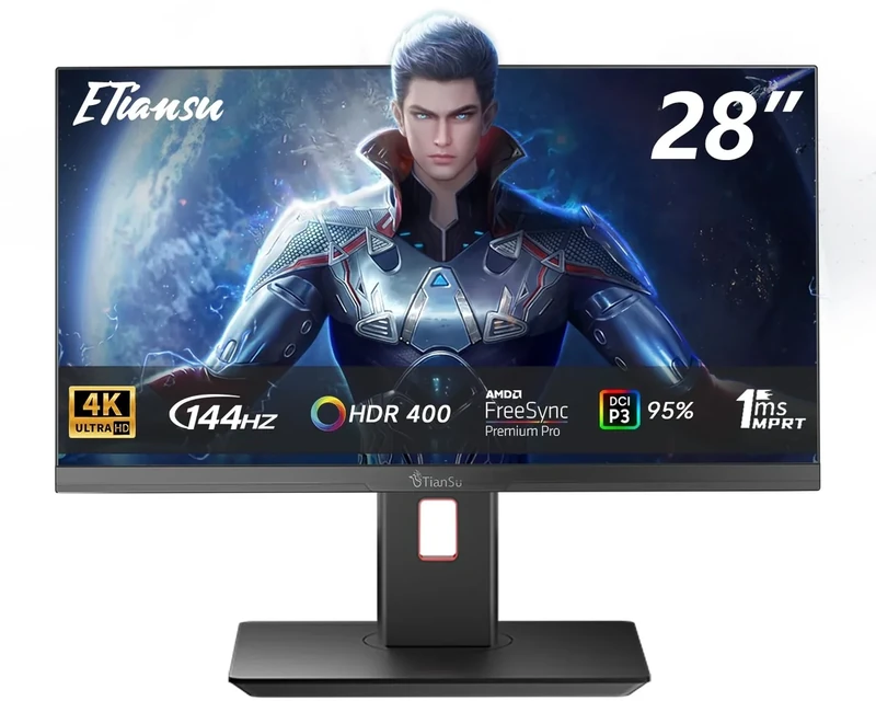 ETiansu 28 Inch 4K UHD 3840x2160 144Hz Gaming Computer Monitor,1ms IPS PC Screen,AMD FreeSync Premium,125% sRGB,95% DCI-P3,Monitor with Speaker,HDMI2.1,Height Adjustable,TS2700