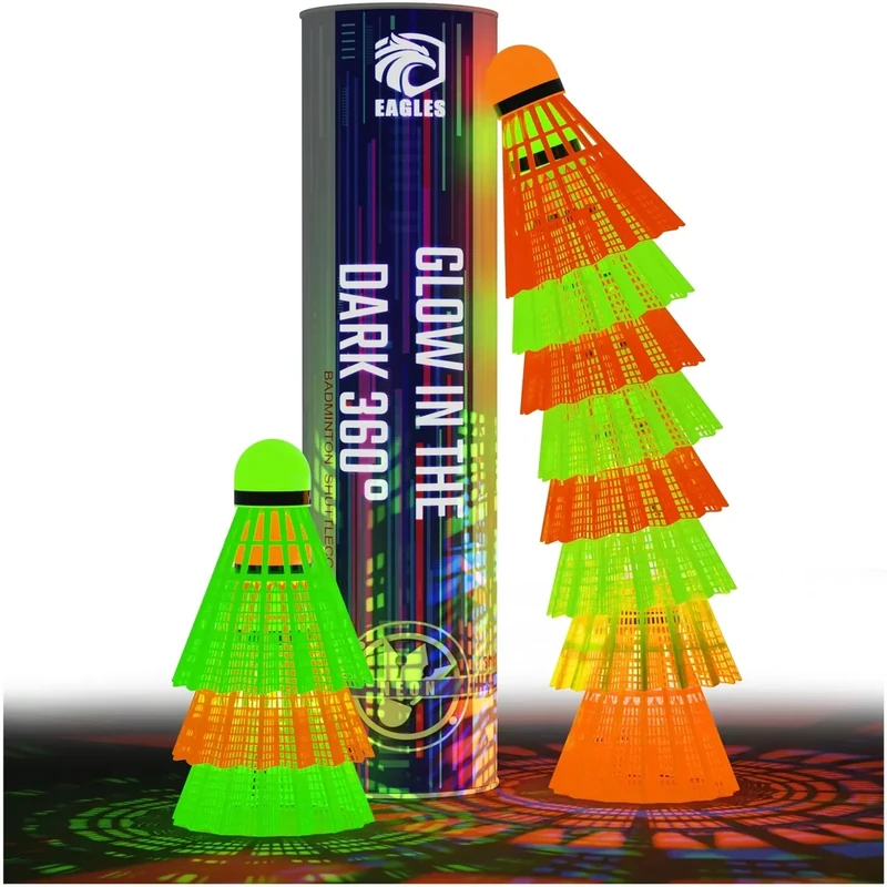 EAGLES LED Badminton Shuttlecocks - 5 or 11 Pack Lighting Birdies, Nylon Glow in The Dark Birdie Balls for Baseball Practice Plastic Light Up Birdies for Outdoor Indoor Sports (360° LED Birdies, 5)