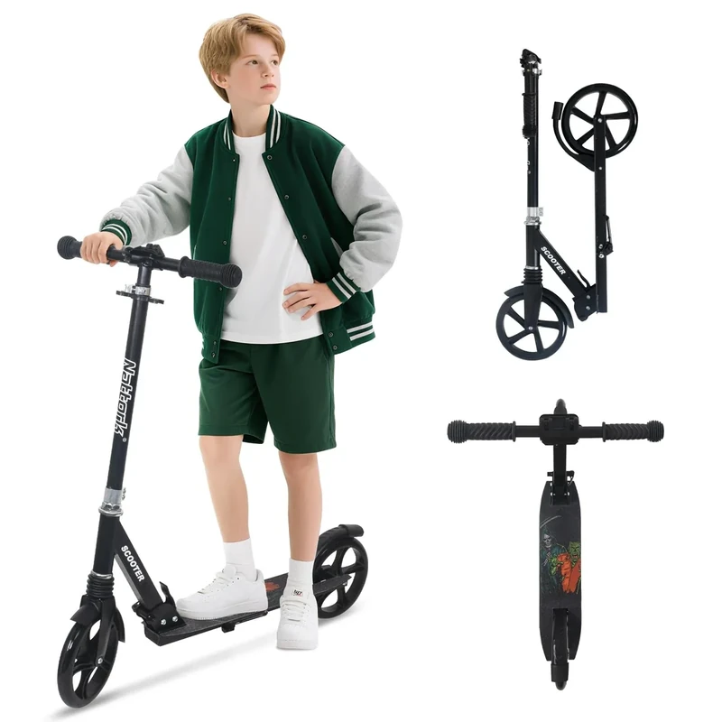 Nattork Kick Scooter for Kids 6+ Years Teens Adults - 220LB Weight Capacity, Front Shock Absorber and Adjustable Handlebar with 8" Sturdy Wheels, Grim Reapers Skeleton Ghosts for Halloween