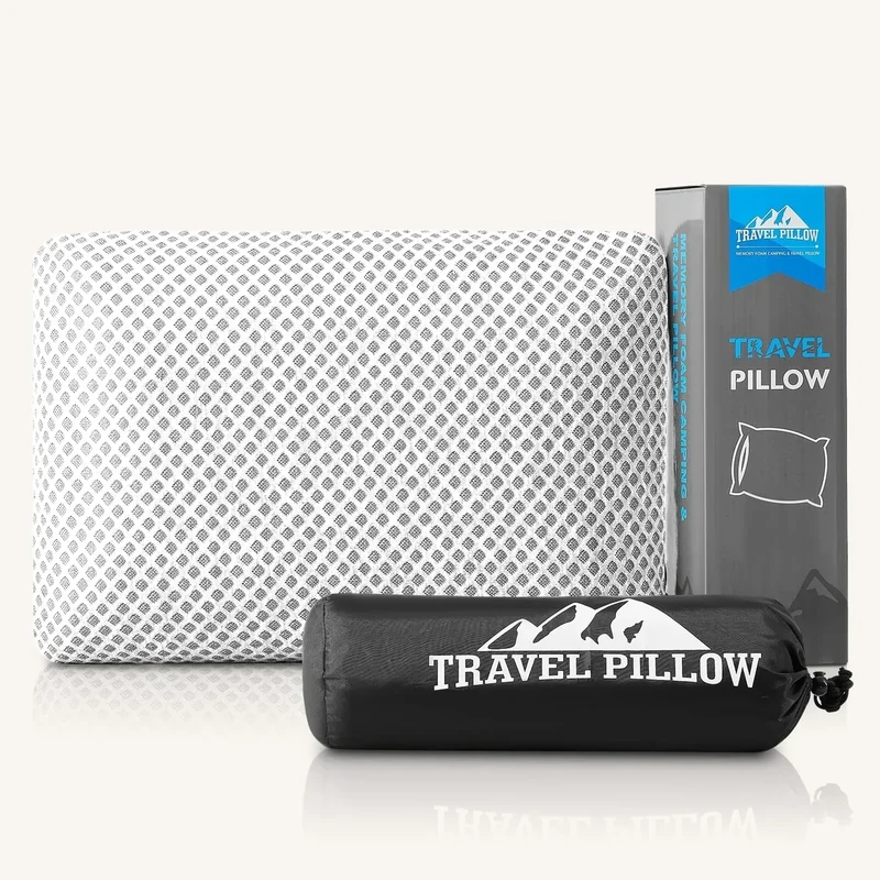 PEUJEW Travel Pillow Memory Foam Pillows, Camping Pillow-Compressible Medium Firm, Breathable Cover, Ideal Backpacking Hiking, Bed Pillows, Airplane and Car (White, S)