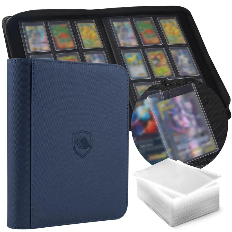 Toploader Binder, Holds 360 Toploaders, 100 Toploaders INCLUDED, 9-Pocket PU Cover Top Loader Binder for 3" x 4" Rigid Toploader, Ringless Double-Sided Toploader Card Binder for TCG, Sport Cards