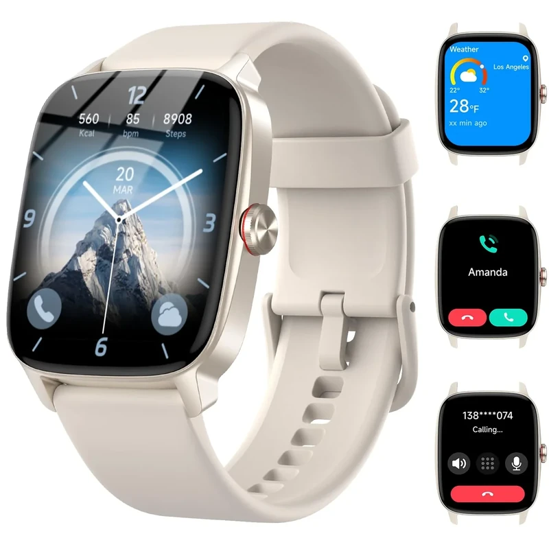 Smart Watches for Women Men with Bluetooth Call & AI Voice, 1.85" HD Fitness Tracker with Heart Rate SpO2 Sleep Monitor, 100+ Sports Modes Mini Games, IP68 Waterproof Smartwatch for Android iOS Phones