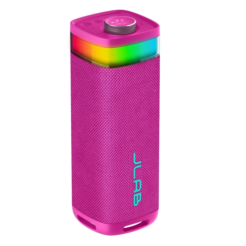JLab JBuds Party Portable Bluetooth Speaker, 2 Full-Range Drivers + 2 Passive Woofers, IP56 Waterproof, 12 Hours Playtime, Connect Multiple Speakers, Custom Sound + RGB Lighting via App, Pink