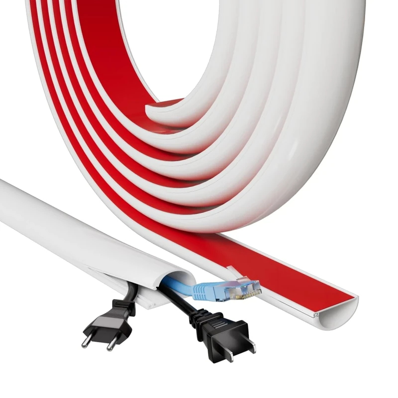 78" Side Buckle Cable Hider Cords,Extension Cord Covers for Wires On Wall,Adhesive Cord Hider for Wall Mount Tv, Wire Channel for Cable Concealer,Cable Raceway Home & Office,White, W 1.08"× H 0.6"