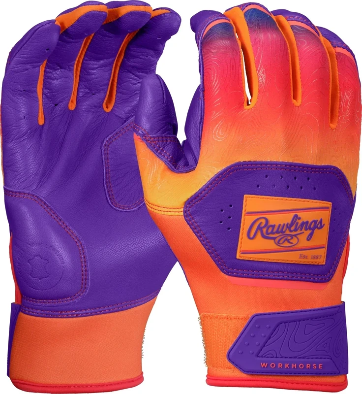 Rawlings | Workhorse Baseball Batting Gloves | Funburst | Purple/Orange | Youth Medium