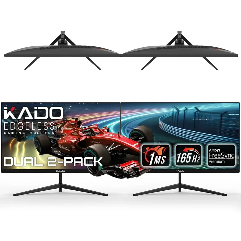 Kado Dual Gaming Monitor Setup - 2-Pack 27" 165Hz 1ms 1920x1080 Flat Screen, AMD FreeSync Premium, Panoramic Gaming Multi-View Split Screen Streaming, VESA Mount HDMI DisplayPort Built-in Speakers