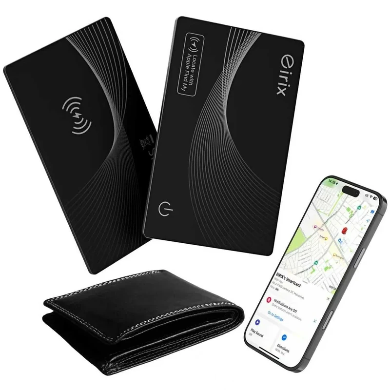 eirix 2025 MFi Wallet Tracker Card - Thin Find My Finder, 2 Pack Black