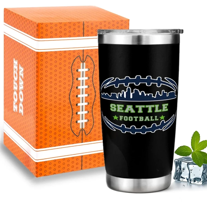 Football Fan 20 Oz Insulated Travel Coffee Cup Mug Tumbler with Lid Seattle Themed Merch Shop Men Women Sport Gear Apparel Seahawks Team Desk Decor Husband Boyfriend Dad Christmas Cool Birthday Gifts