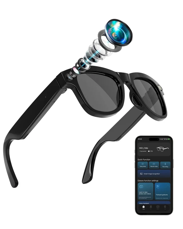 Coucur AI Smart Glasses - 8MP Camera 1080P Video ChatGPT Translation