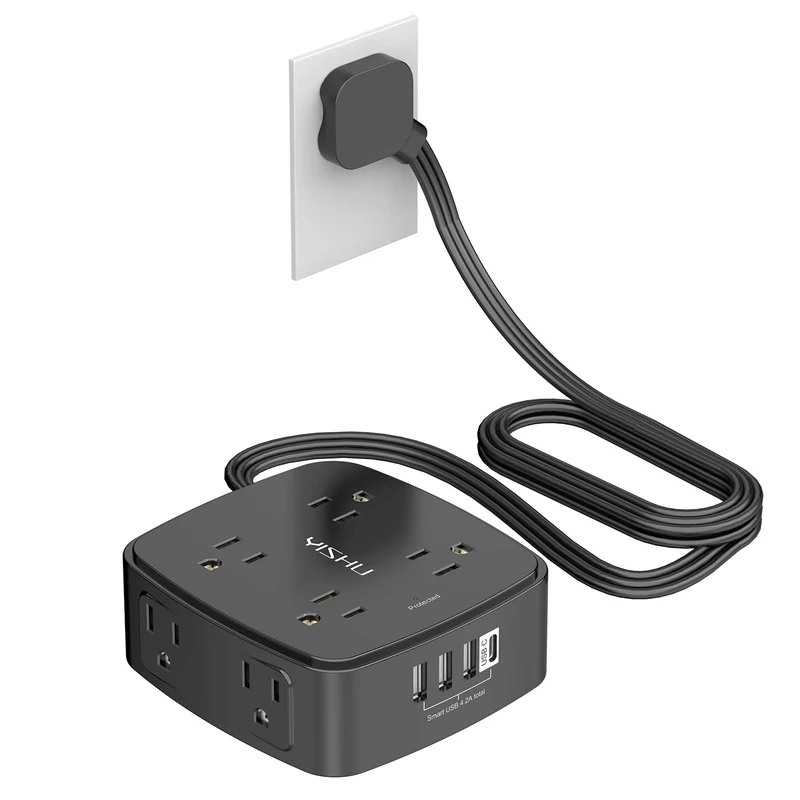 YISHU 6 Ft Surge Protector Power Strip - 8 Outlets, 4 USB, ETL Black