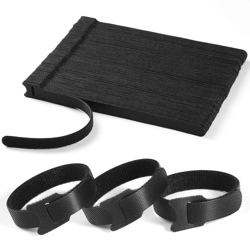 QTBLY 100-Pack 8-Inch Reusable Cable Ties - Hook & Loop Organizer