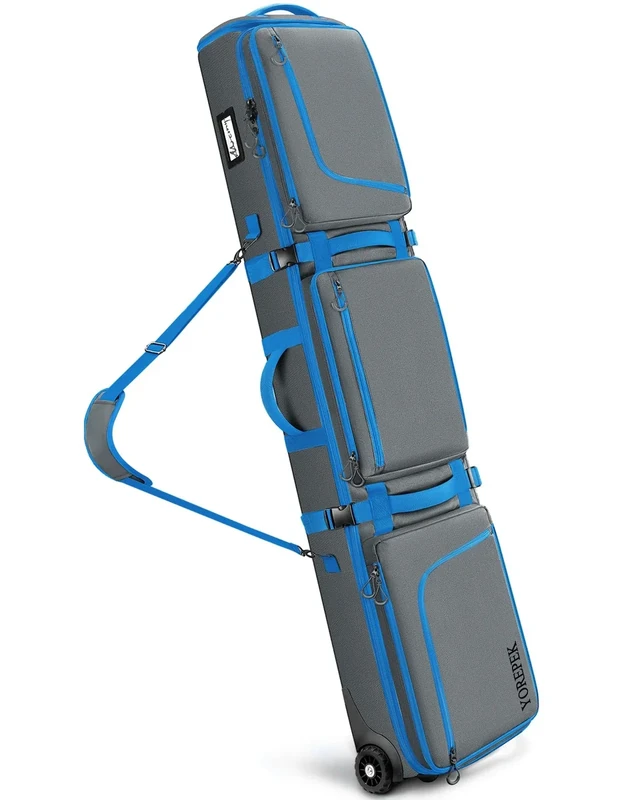 YOREPEK Padded Snowboard Bag with Wheels, Extendable Ski Bags for Air Travel Length up to 175cm, Multi-Compartment Padded Ski Roller Bag with 6 Pockets for Snowboard Accessories, Goggles, Mud Grey