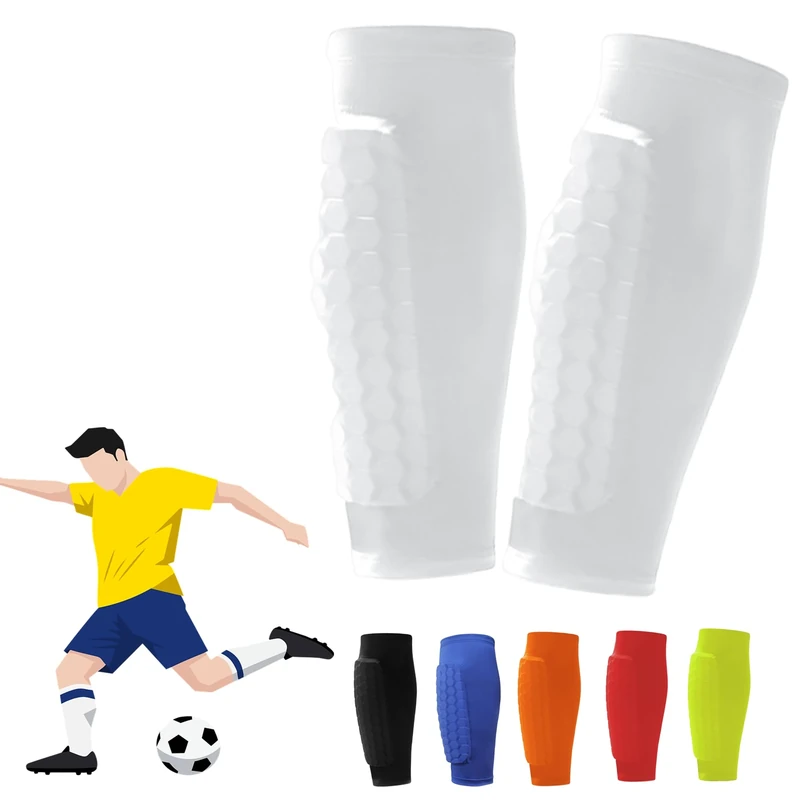 Shin Defender Shin Guards Kids, Soccer Shin Guards for Youth Adult, Lightweight Calf Protective Gear for Football Soccer with Honeycomb Pads (White, L)