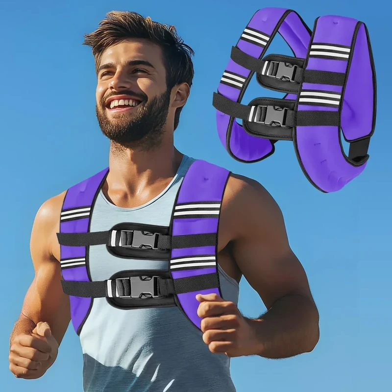 Purple Weighted Vest with Two Adjustment Straps for Men Women, 8lbs/12lbs/16lbs/20lbs Weight Vest with Reflective Stripes for Workout, Strength Training, Running, Fitness, Muscle Building, Weight Loss, Weightlifting