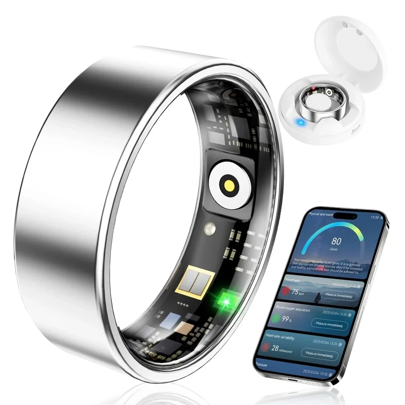 YULUCKGO Women's Smart Ring Sleep Monitor Fitness Tracker (Silver, 9#)