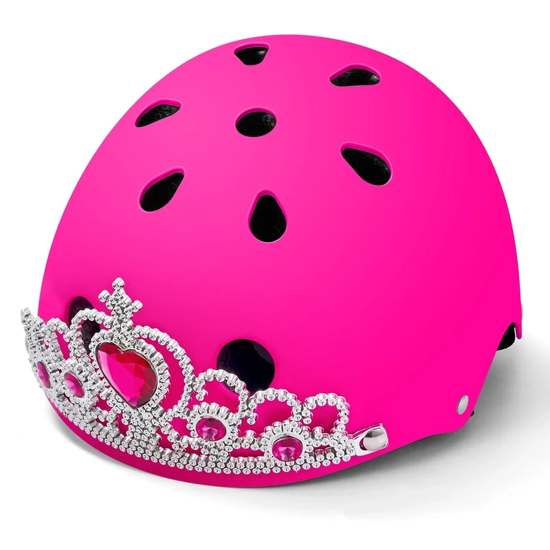 Odoland Kids Bike Helmet for Boys & Girls, Toddler Bicycle Helmet Adjustable Fits 48-54cm, Safety Multi-Sport Helmet Design for Children, Rose Princess Tiara