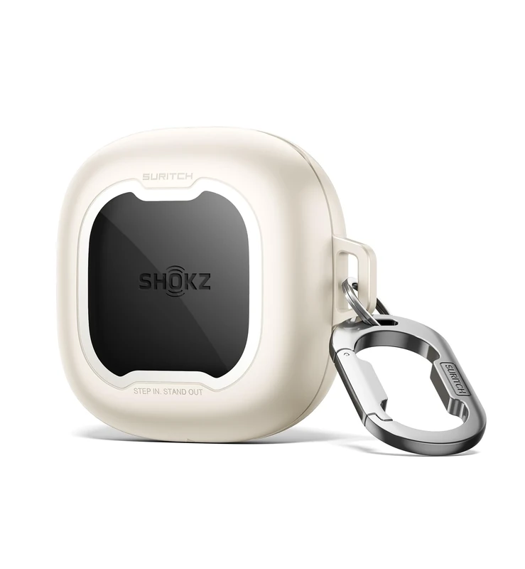 SURITCH for SHOKZ New OpenFit 2 Case Cover, Magnetic Locking Cases for SHOKZ OpenFit 2 Open-Ear Headphones, Shockproof Bumper Protective Covers with Carabiner & Keyring & Cleaner Kit, White