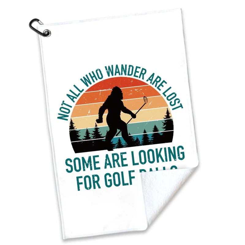 rofiowa Not All Who Wander are Lost Polyester Printed Golf Towel for GolfBag, Funny Golf Gifts & Accessories for Men Women Golfs Fan Dad Grandpa, GolfLover Retirement Birthday Gifts (White)