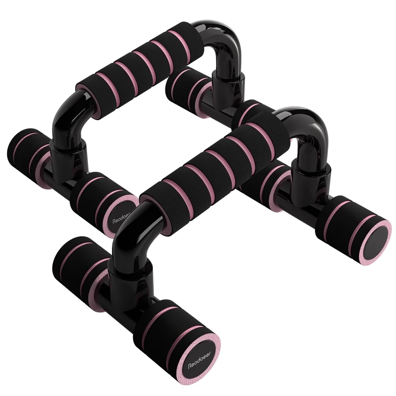 Readaeer Push Up Bars Gym Exercise Equipment Fitness 1 Pair Pushup Handles with Cushioned Foam Grip and Non-Slip Sturdy Structure Push Up Bars for Men & Women (Pink)