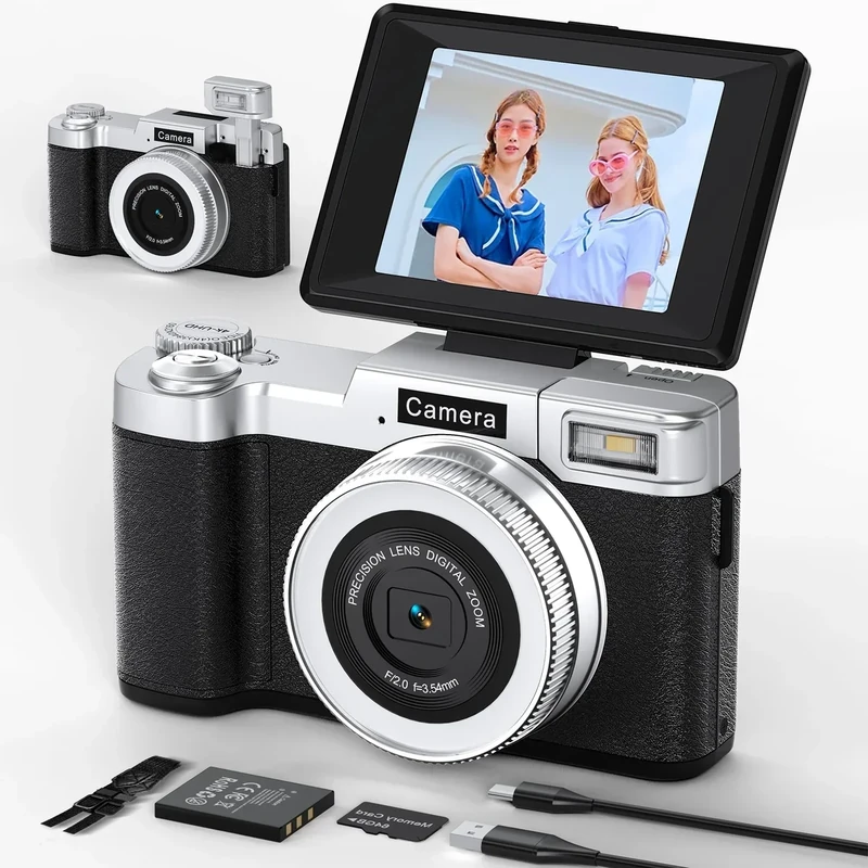 FLATIC Mini Keychain Camera –4K Mini Camera with 32GB Card & Elegant Gift Box, Mini Retro Camera for Kids & Adults, Collectible Vintage Camera Gift for Travel Camp Snap