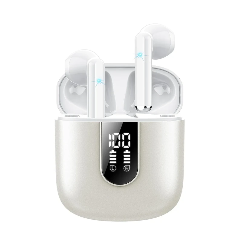 Jesebang Wireless Earbuds, Bluetooth 5.4 Headphones HiFi Stereo, Bluetooth Earbuds with ENC Noise Cancelling Mic, 36H LED Display Ear Buds, IPX7 in Ear Earphones for Phone Tablet Laptop Sports, White