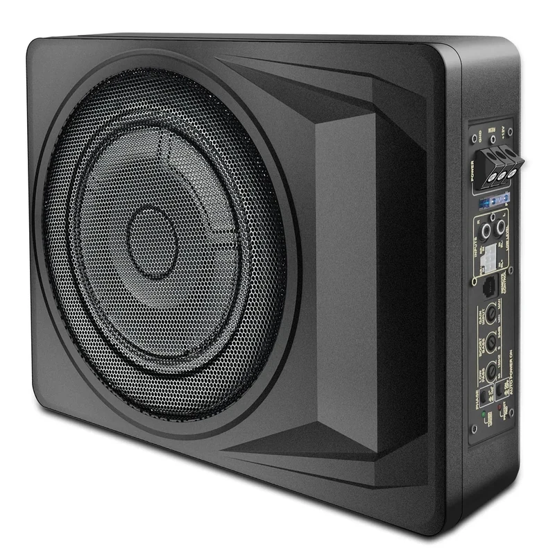 litillbuly 10 Inch 1200W Slim Under Seat Car Subwoofer with Built-in Amplifier - Powered Subwoofer for Car/Truck, High/Low Level Inputs, Remote Control, Enhanced Bass (14" L x 10.2" W x 3" H)