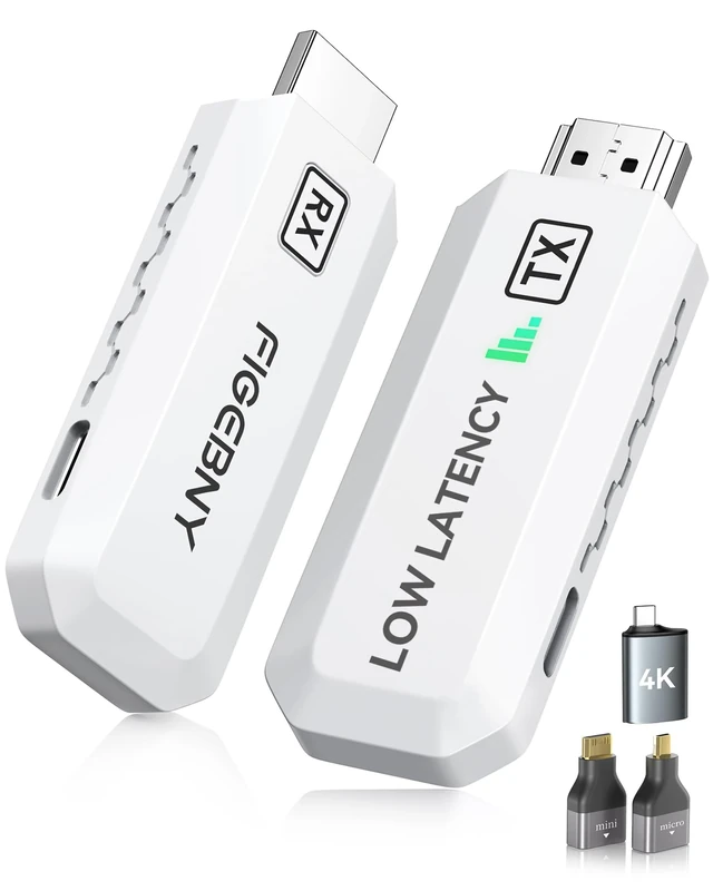 FIGEBNY Wireless HDMI Transmitter and Receiver 4K Decode 1080P Output Ultra Low Latency, Plug&Play 2.4G/5G Portable Extender,165FT HD Display Adapter for TV Box/PC/Laptop/Projector/DV/Camera White