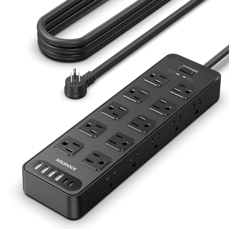 Solidock 20-Outlet Surge Protector with 6 USB, 1875W, 2700J, 6ft Cord