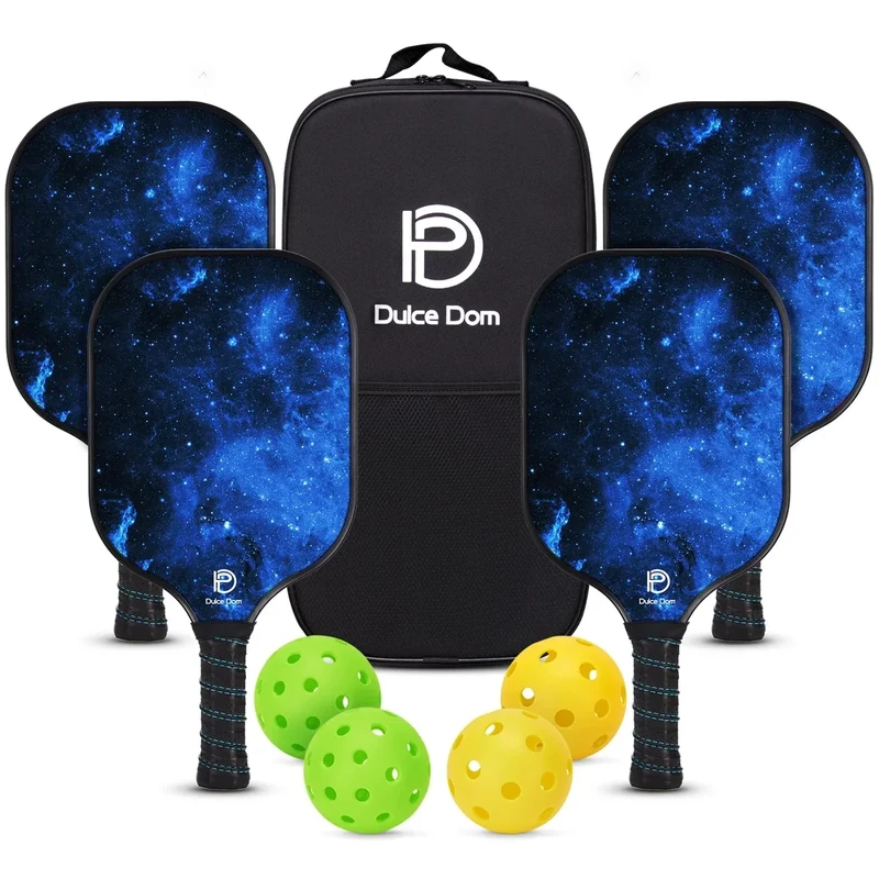 DULCE DOM USAPA Approved Fiberglass Pickleball Paddles Set of 4, Lightweight Pickleball Set with 4 Pickleballs and Pickleball Bag, Pickle Ball Equipment for Men Women, Blue