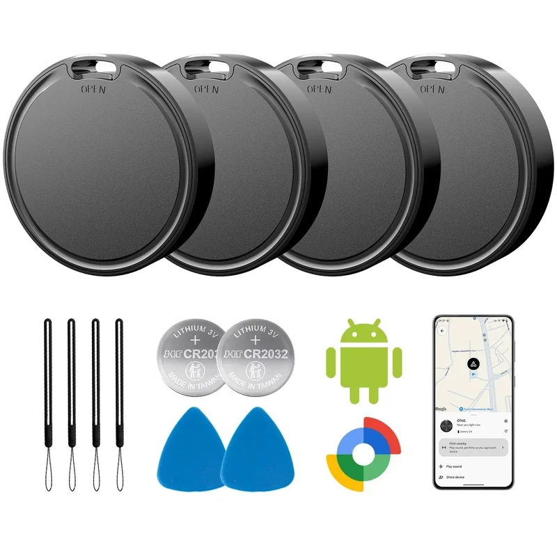 Vodyfu Air Tags for Android - 4 Pack, 2 Year Battery, IP65 Waterproof