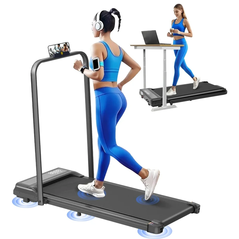 Foldable Treadmills for Home with Handles, Portable Folding Walking Pad Treadmills for Home Small, 3.0HP Walking Pads with Handle Bar, Small Electric Treadmill with LED Display, 320LBS