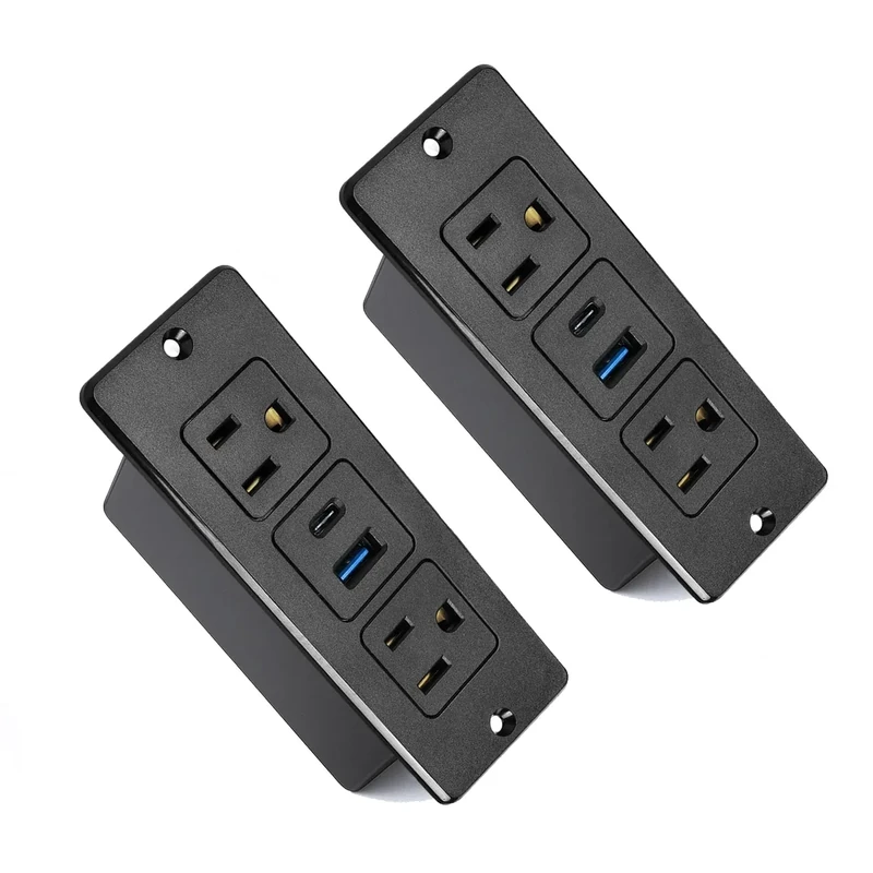 2 Pack 20W Recessed Power Strips USB, 2 AC + 1 USB-C + 1 USB-A, 6ft Cord, Space Saving Furniture Outlets for Desk/Bedside/Drawer (18W USB-A & 20W USB-C Fast Charge)