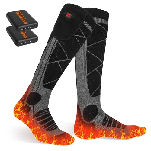 EIHBIEA Heated Socks, 5V 6000mAh Rechargeable Heated Socks for Men & Women, Electric Socks with 3 Heating Levels for Winter, Skiing, Hunting, Camping, Hiking, Cycling, Outdoor Work